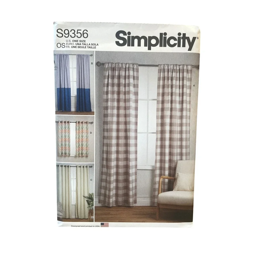 Simplicity S9356 Curtains One Size Rod Pocket Grommet Blackout Home Decor
